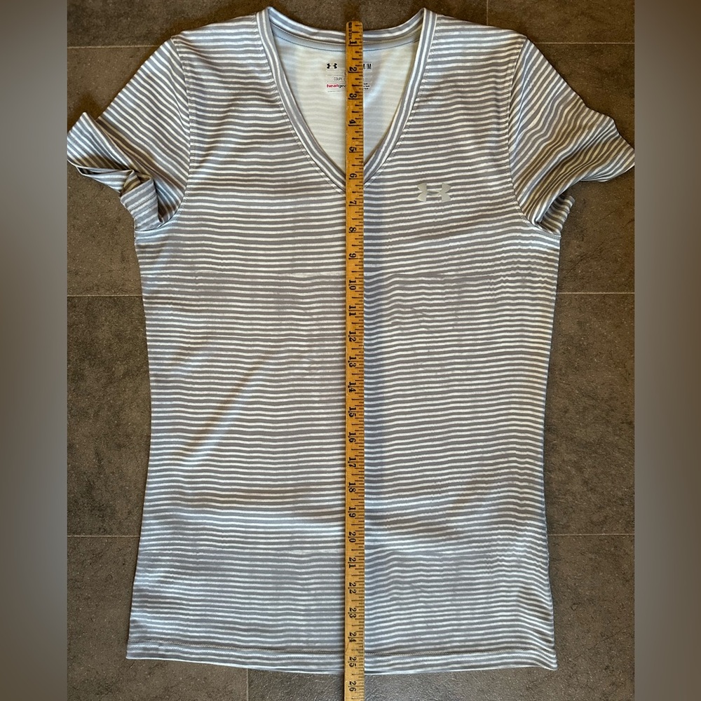 Under Armour top. Khaki & white striped. Medium. - Picture 10 of 11